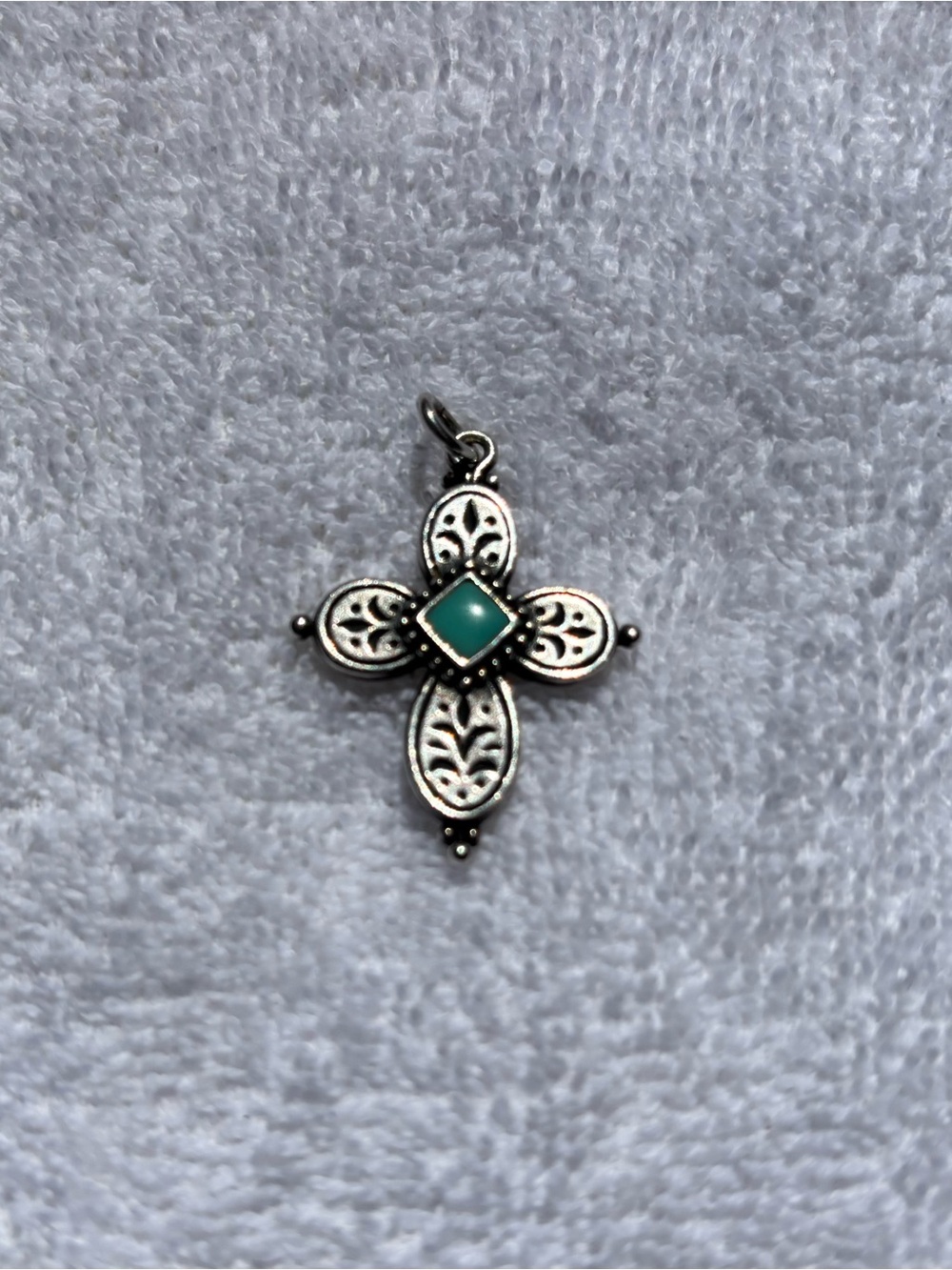 James Avery Sterling Silver Cross Pendant with Turquoise Center